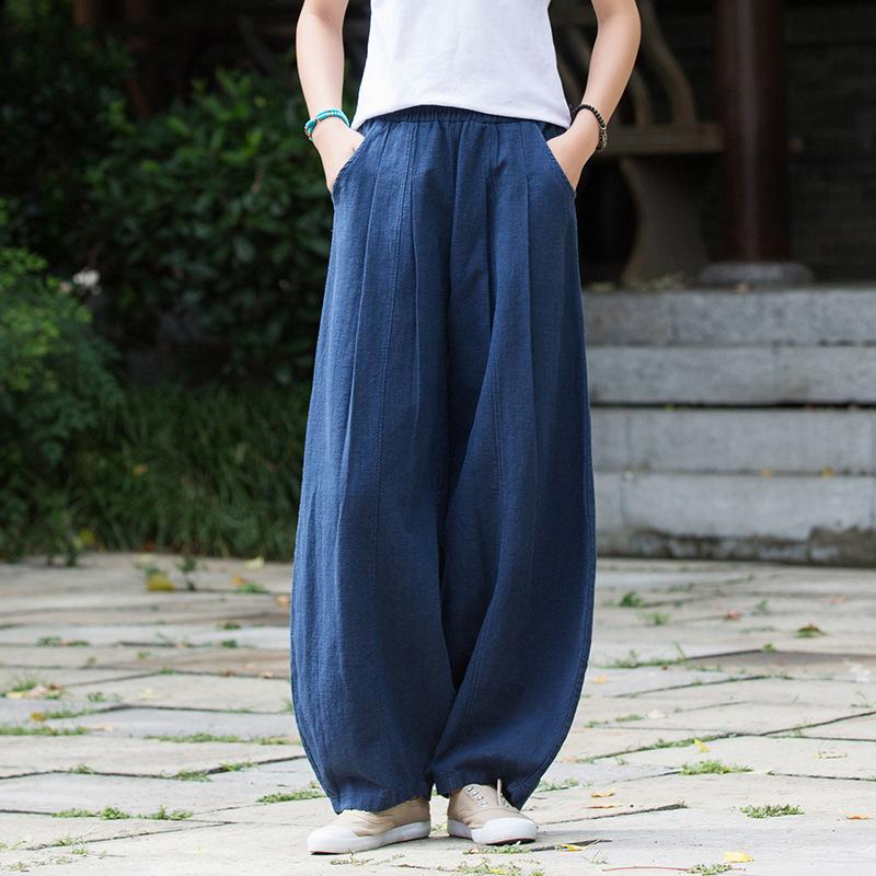 

Женские весенне-летние брюки-фонари в стиле дзен-ретро из хлопка и льна One Size