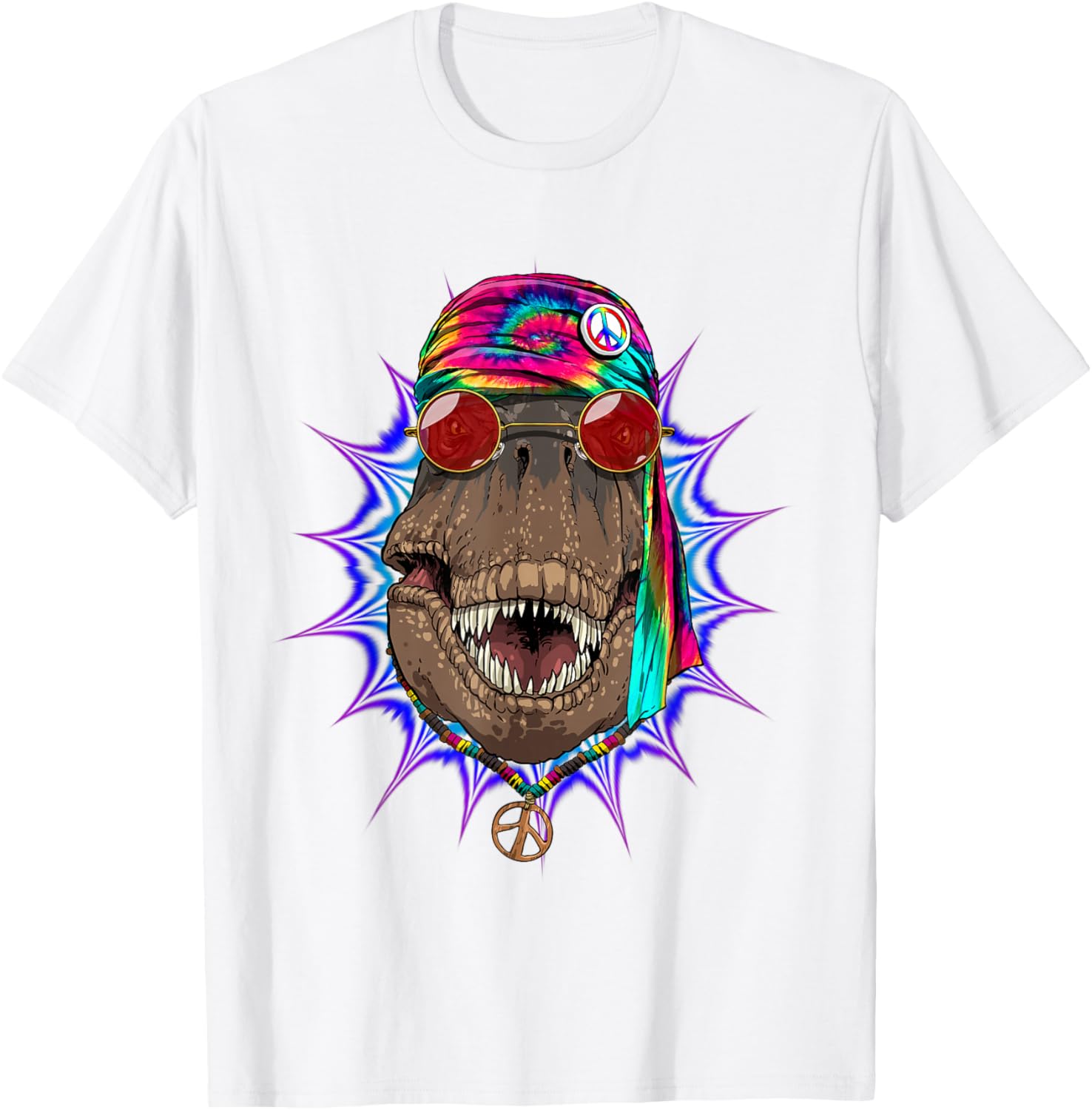 Хиппи Тай-дай Тираннозавр Мир Любовь Графическая Футболка Мужская Дышащий Хлопок Повседневная Футболка для Путешествий S