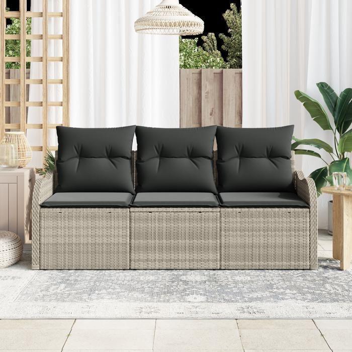 VidaXL Ensemble de canapé de jardin 3 pièces avec coussins gris clair en rotin PE 3345562