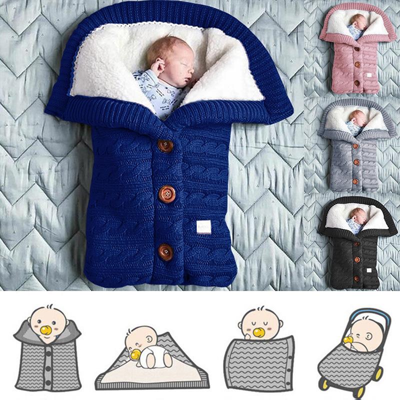 

1PC Outdoor Wrap Knitted Baby Sleeping Bag Pram Button Stroller Thick