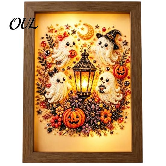 Indoor Festive Atmosphere Decor Ghost Photo Frame Lamp, Halloween Lighted Shadow Box, Haunted House Theme Gothic Skeleton Table Centerpiece