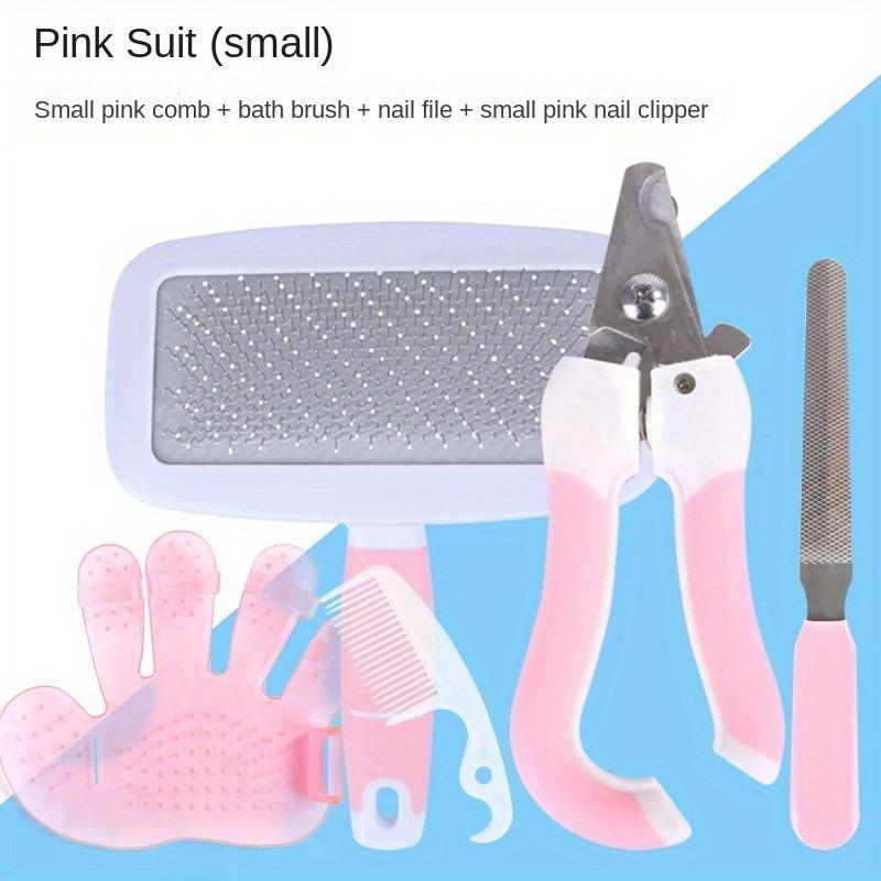 

Pet Grooming Kit, Dog Comb & Cat Nail Clipper Set, Safe Pet Hair Brush and Nail Trimmer for Beginner Pet Owners, Essential розовый