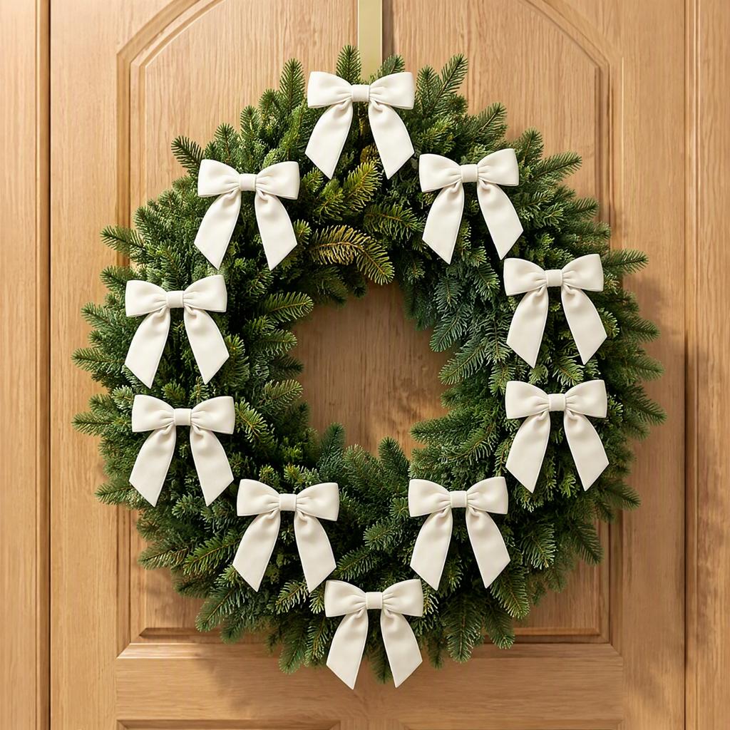Große Schleifen für Geschenkboxen 10 Stück Samt-Weihnachtsschleifen, 11x12,5cm Band-Ornament mit integriertem Kabelbinder Kranzdekorationen Weihnachtsbaum und Box, Festlich
