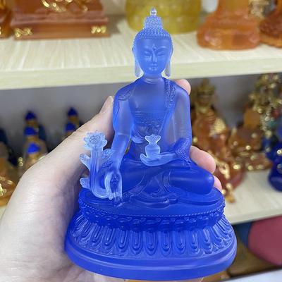 1Pc Thai-style Blue Medicine Buddha Statue Zen Ornaments Resin Craft Resin Buddha Crafts Handmade Pharmacist Buddhist Sculpture