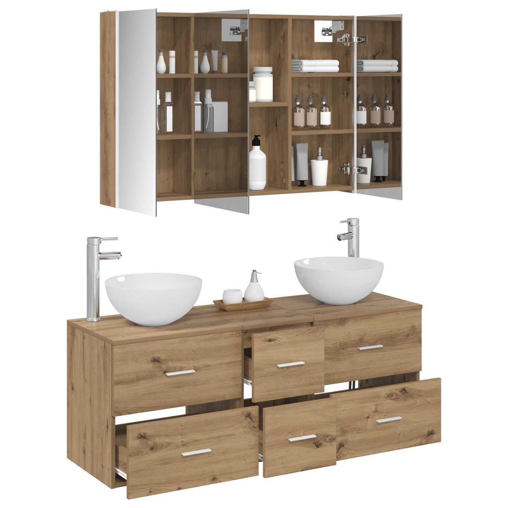 Bathroom Furniture Set 4 pcs Artisan Oak Engineered Wood and Glass