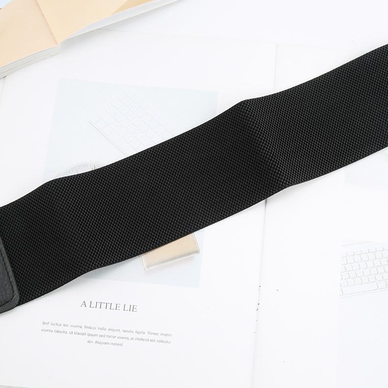 Wind Lady Round Buckle Wide Belt Retro Elastic Elastic Waist Seal Dress Waist Decoration