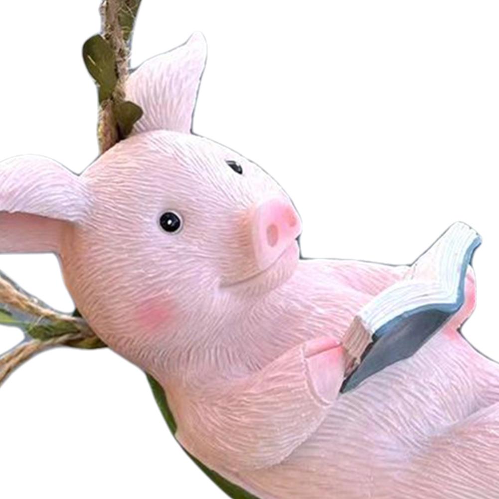 Adorable Pig Pendant Decor Resin Pig Swing Sculpture Ornament Hanging Pig Swing Figurine for Outdoor Balcony Patio Tree Decor