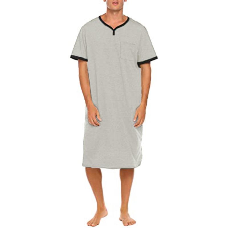 Men's Short Sleeve Thin Lengthened Leisure Loose Skin Friendly Stretchy Robes Bathrobes Vintage Nightgown