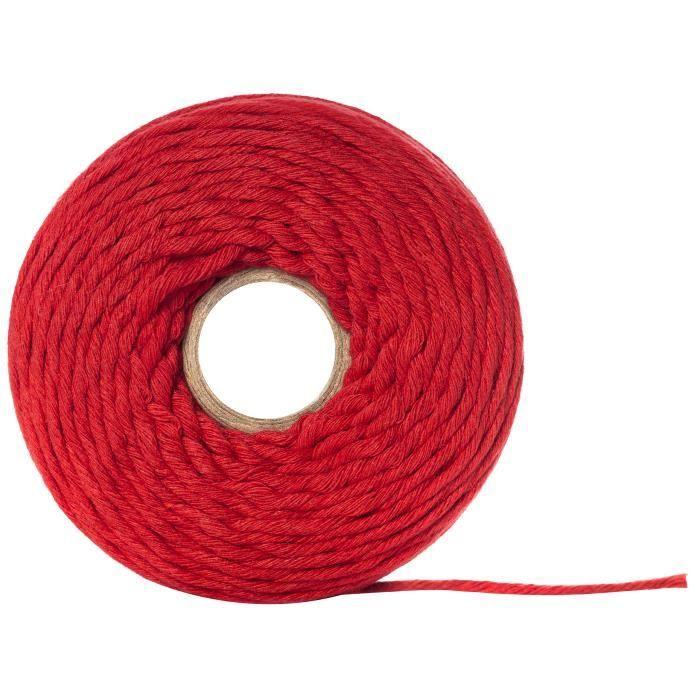 Corde Macramé - Creative Deco - 3mm X 200m - Fil De Coton Rouge - 15 Plis - Cordelette Naturel