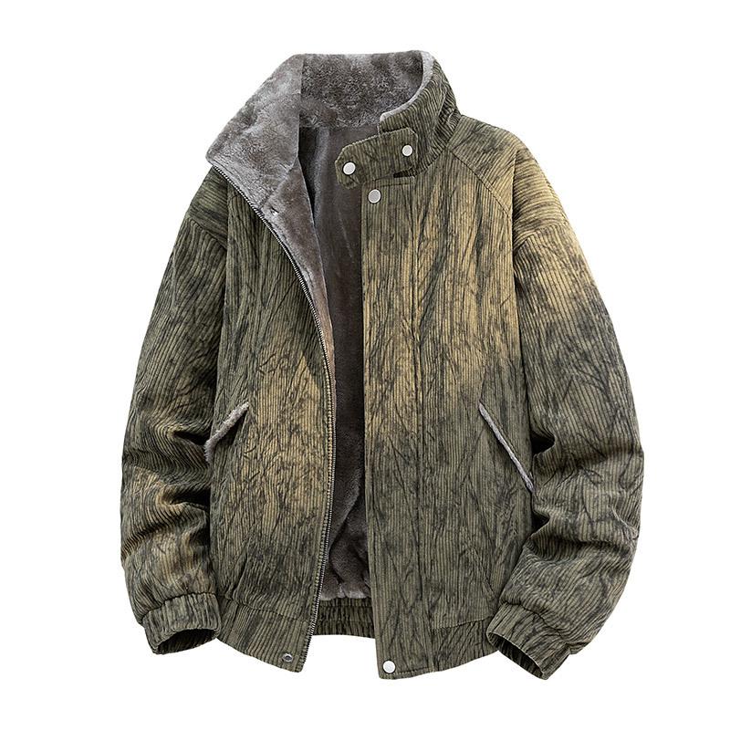 Men's Autumn Winter Corduroy Stand Collar Cotton Jacket Plush Lined Thick Warm Casual Cooton Coat Male Clothing