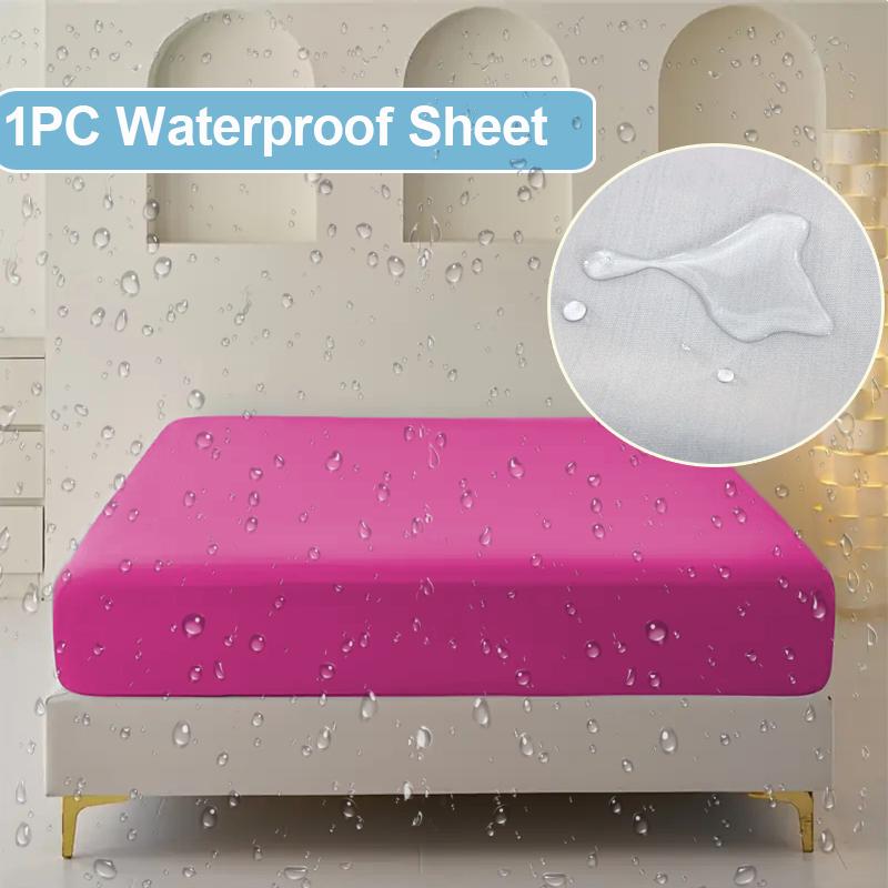 Solid Color Waterproof Bedsheet, Soft and Comfortable Bedding Mattress Protective Cover Suitable for Bedrooms, Guest Rooms, Fitted Sheet No Pillowcase