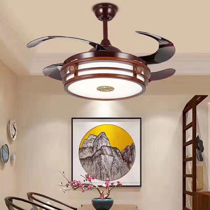 Smart Retro Chinese Ceiling Fan Light with Silent Operation and Eye Protection for Bedroom & Study
