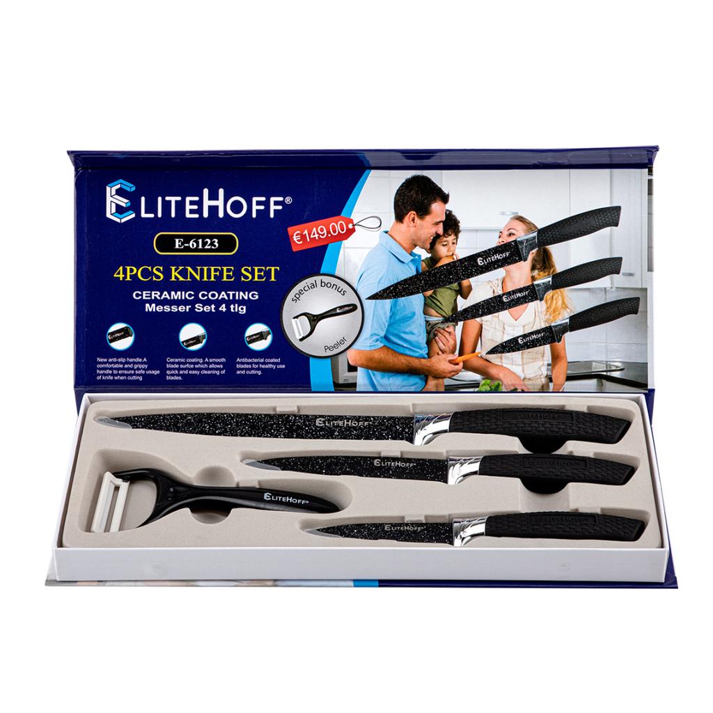 Set Of 3 Marble Kitchen Knives With Peeler E-6123