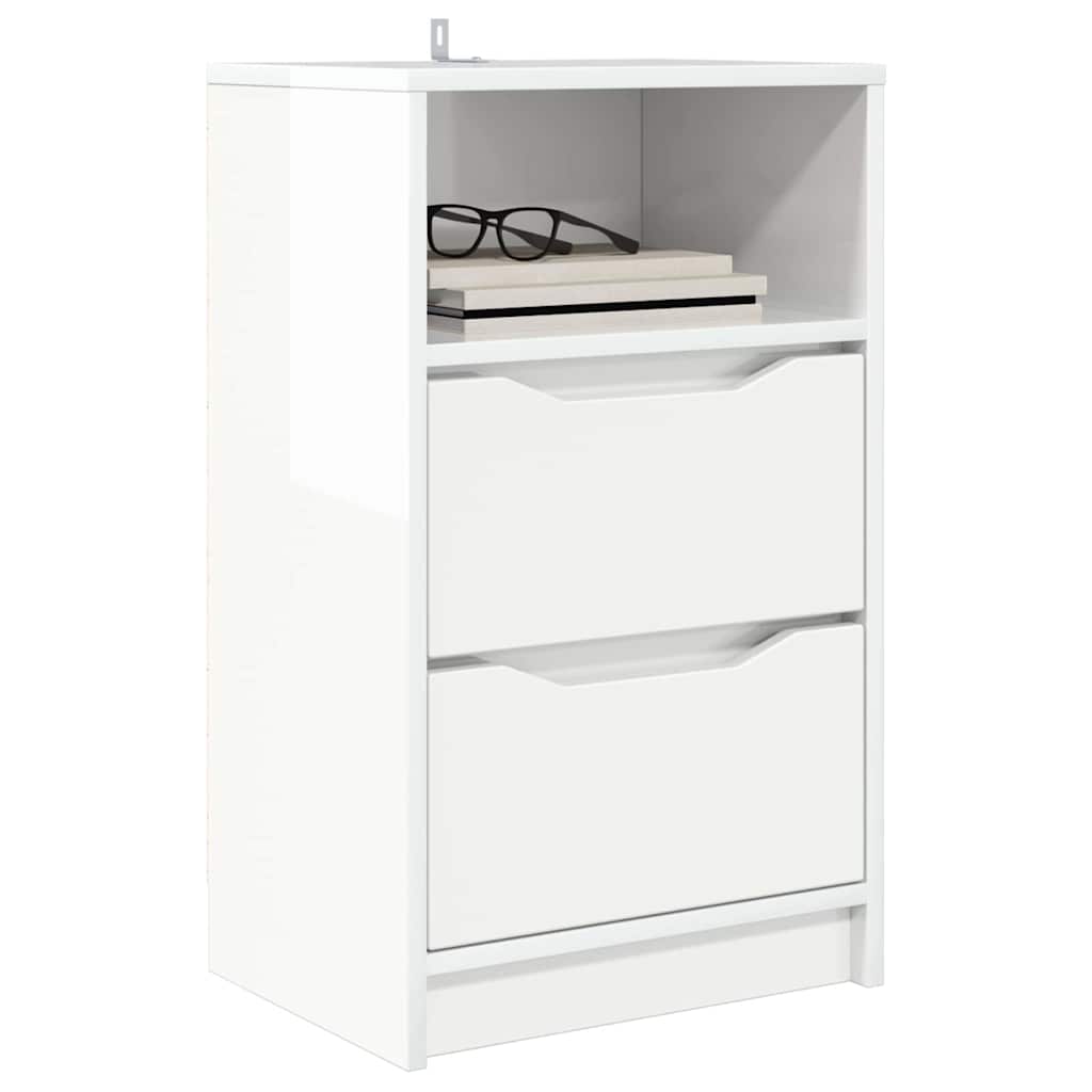 Nightstand High Gloss White 40 X 30 X 67 Cm Engineered Wood