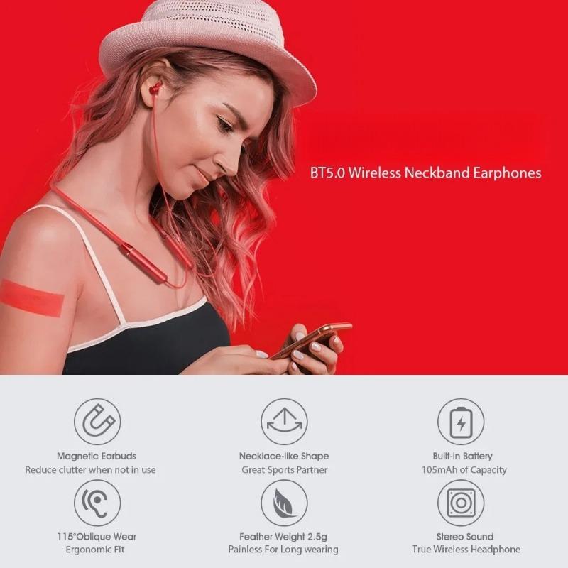 High Quality HE05 Neckband Wireless Headphones Bluetooth 5.0 Dual Stereo Bass HiFi Music with Mic Ipx5 Waterproof Headset