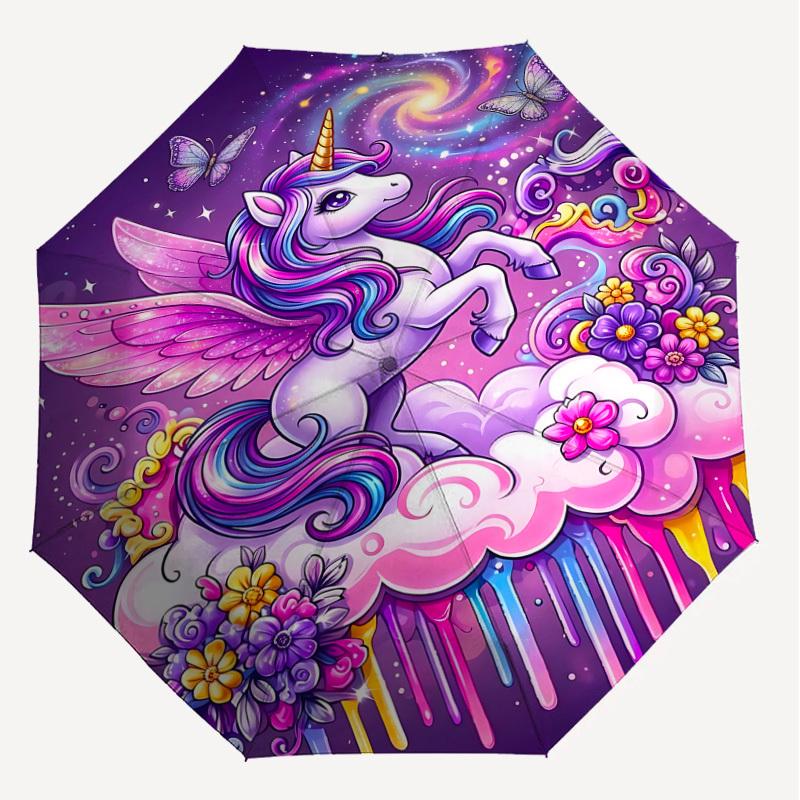1PC Unicorn Umbrella-8-Rib Reinforced, Automatic Open, Lightweight & Durable, Fashion Accessory for Outdoor, J0387