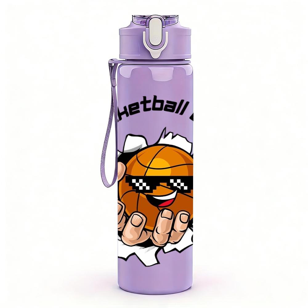 1PC Basketball Club Orange Ball 750ml Color Plastic Sports Water Bottle Leakproof Flip Straw Lid Suitable for Sports Office Home Use