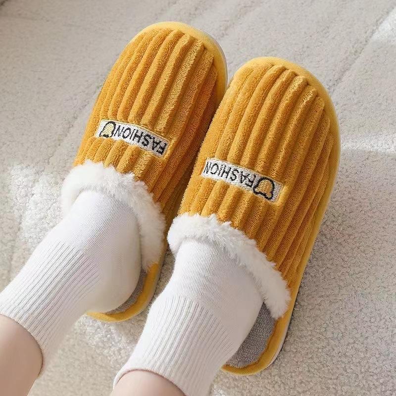 Cotton Slippers Corduroy Cartoon Bear Couple Home Thick Bottom Non-slip Slippers