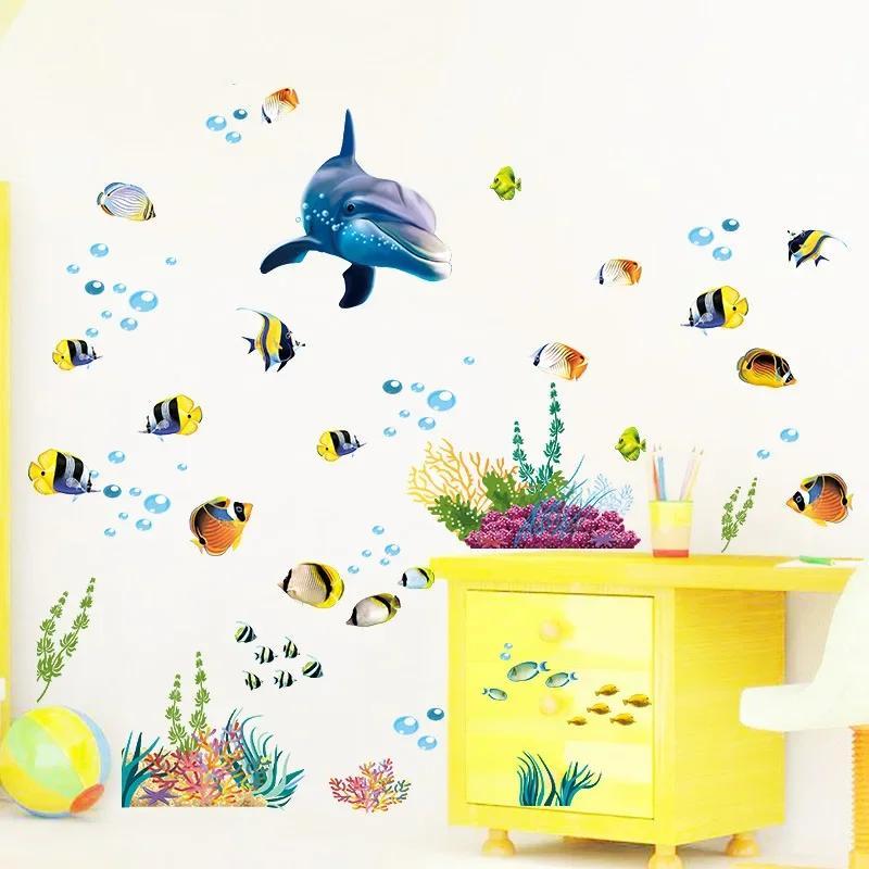 New Underwater World Dolphin Creative Children's Room Kids Bedroom Bedside Decoration Wall Sticker Stickers