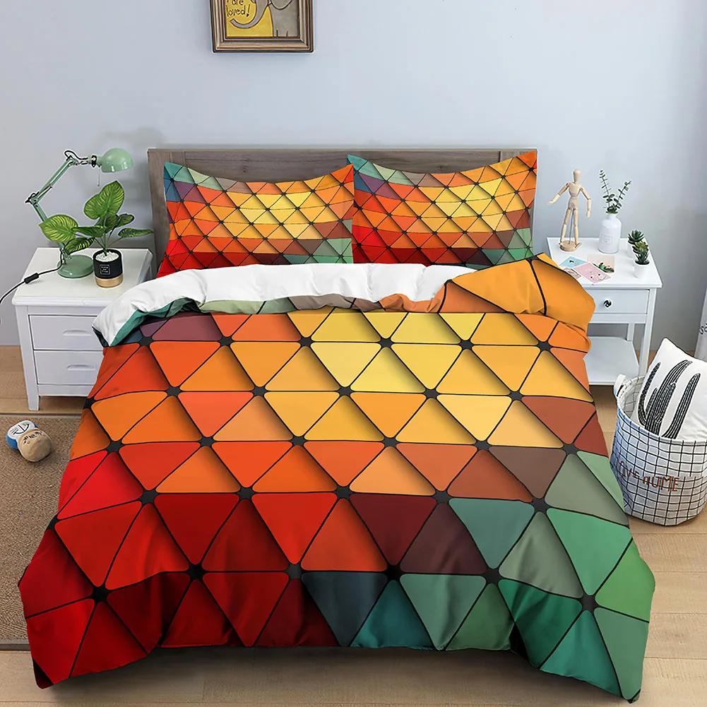 Regenbogen Geometrisch Bettbezug Psychedelisch Twin Queen Bettwäsche Set für Kinder Erwachsene Abstraktes Muster Deckenbezug Modernes Bettwäsche Set