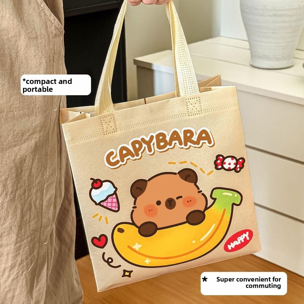 Cute Non-woven Capybara Tote Bag Portable Shopping HandBag Cartoon Capybara Birthday Gift Bag Reuse Capybara Print Canvas Bag