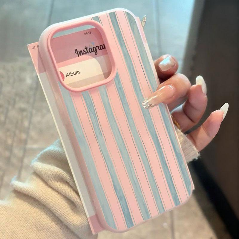 Fresh Blue Striped Phone Case for iPhone 17 16 15 14 13 12 11 Pro Max XS X 7 8 Plus SE 2022 16E 2 In1 Creative Design Back Cover