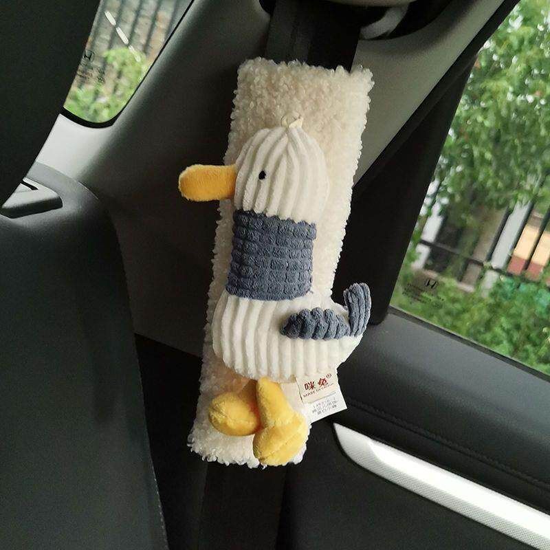 

Japanese Car Seatbelt Shoulder Pads Cute Car Interior Lambswool Seatbelt Protective Covers Winter Short Fur Set [-Teddy Velvet White Long Neck Duck-Single]