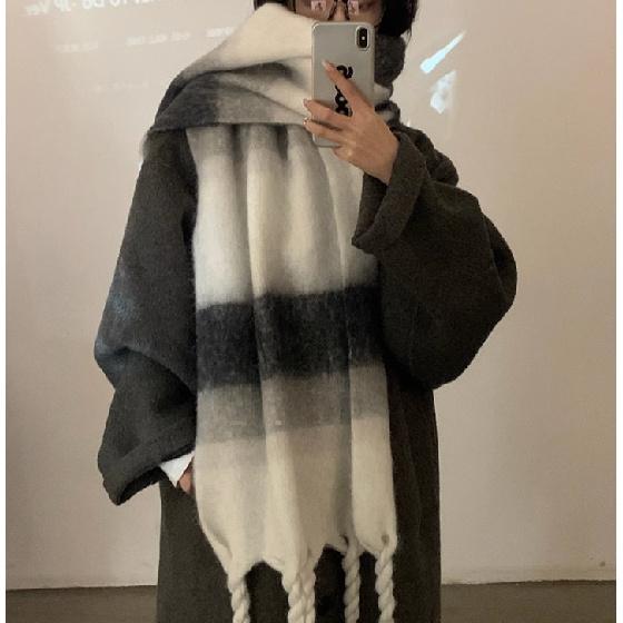 Atmosphere Student Autumn/Winter New Warm Thick Scarf Women'S Casual Versatile Colorful Grid Scarf