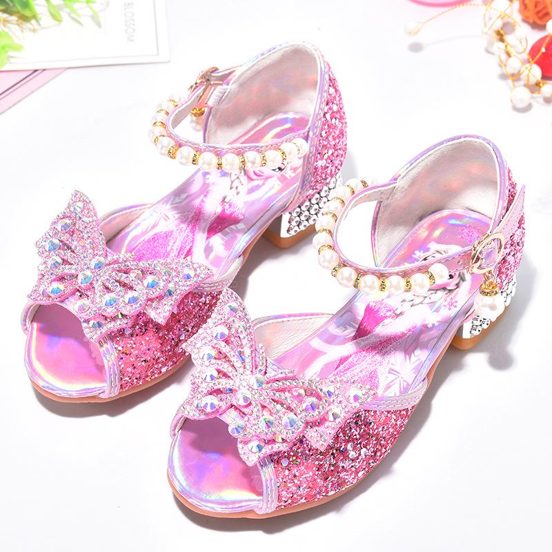 Kids  Elsa Princess Rhinestone Sandals - Soft Sole Crystal High Heels for Girls 32 - Insole 20cm