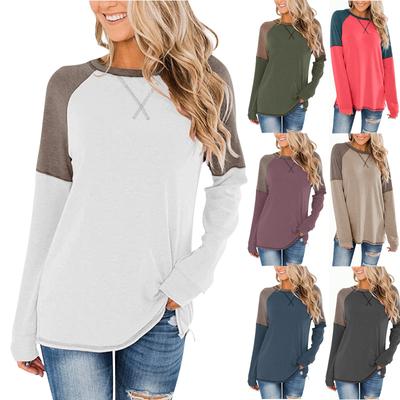 Women's Autumn And Winter Casual Long Sleeve Spliced Round Neck Loose T-Shirt Top