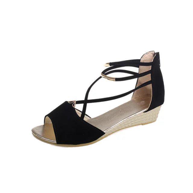 New sandals women's fish mouth flat heel rear zipper hollow root women's sandals