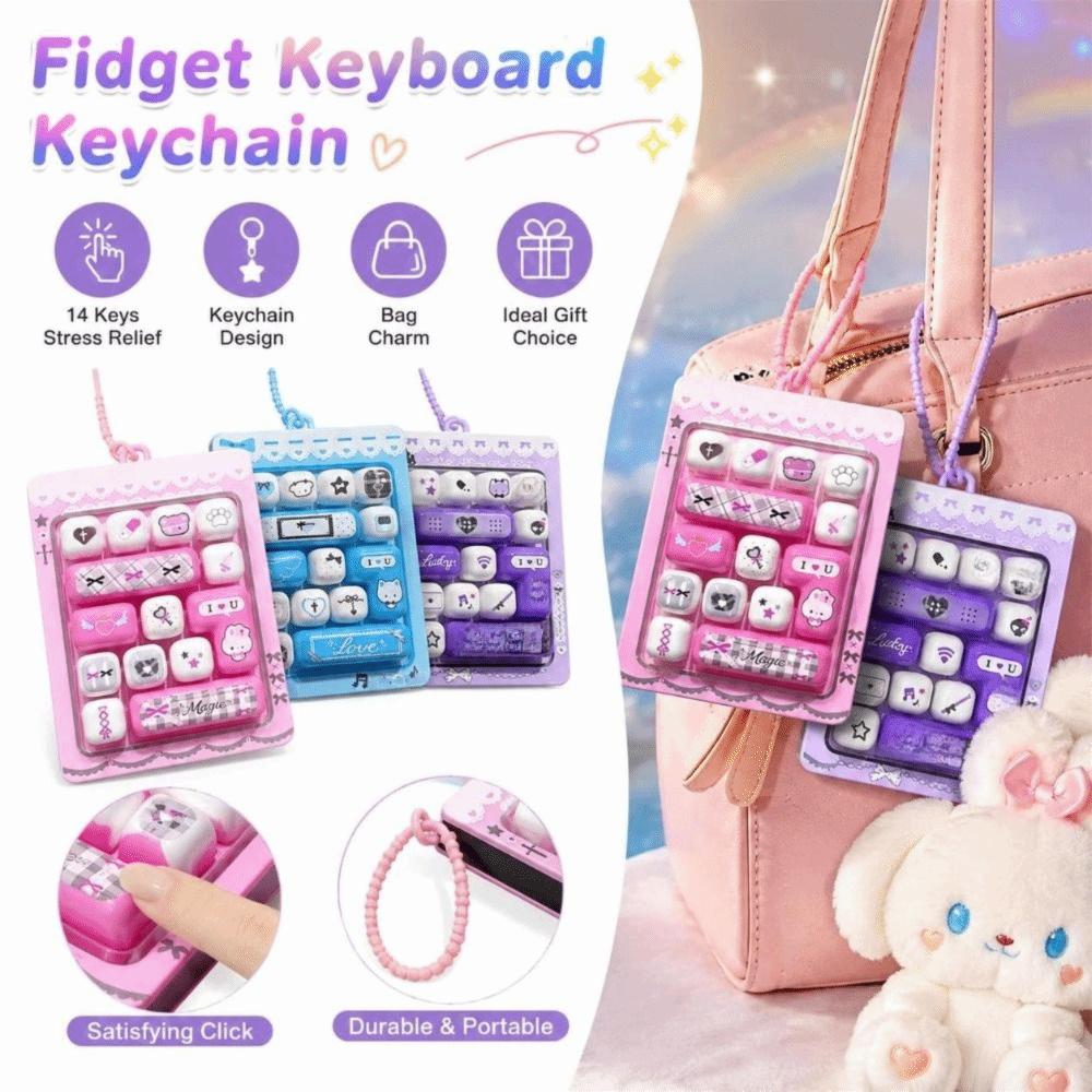 14-Key Fidget Keyboard Keychain Plastic Button Press Keychain New Keyboard Bag Charm  Couples Gift
