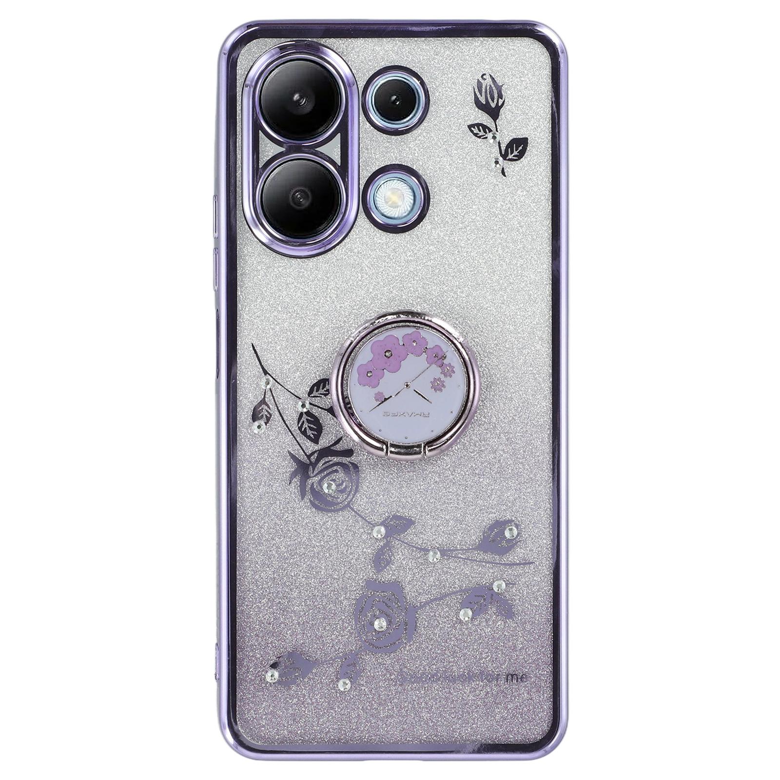

KADEM For Xiaomi Redmi Note 13 4G Cell Phone Case Glitter Gradient Ring Kickstand TPU Cover Purple