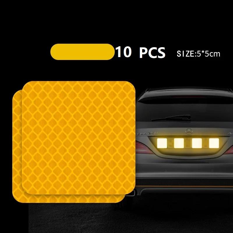 10pcs Car Bumper Reflective Stickers Reflective Warning Strip Tape Secure Reflector Stickers Decals Accessories