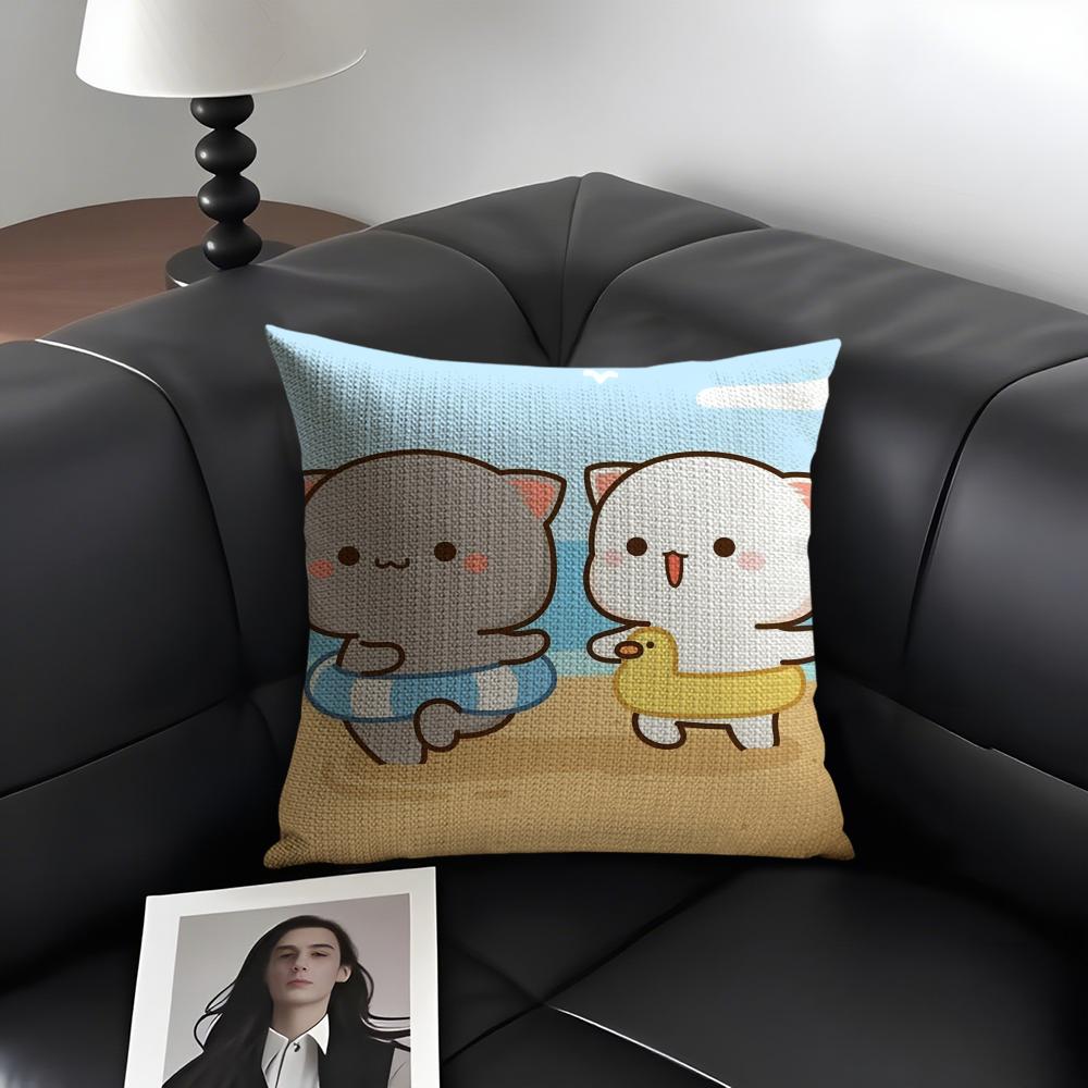 Sweet Cute P-Peach Gomas Cushion Cover Natural Linen Organic Fabric Double-Sided Printing Sofa Home Decor Gift Pillow Case