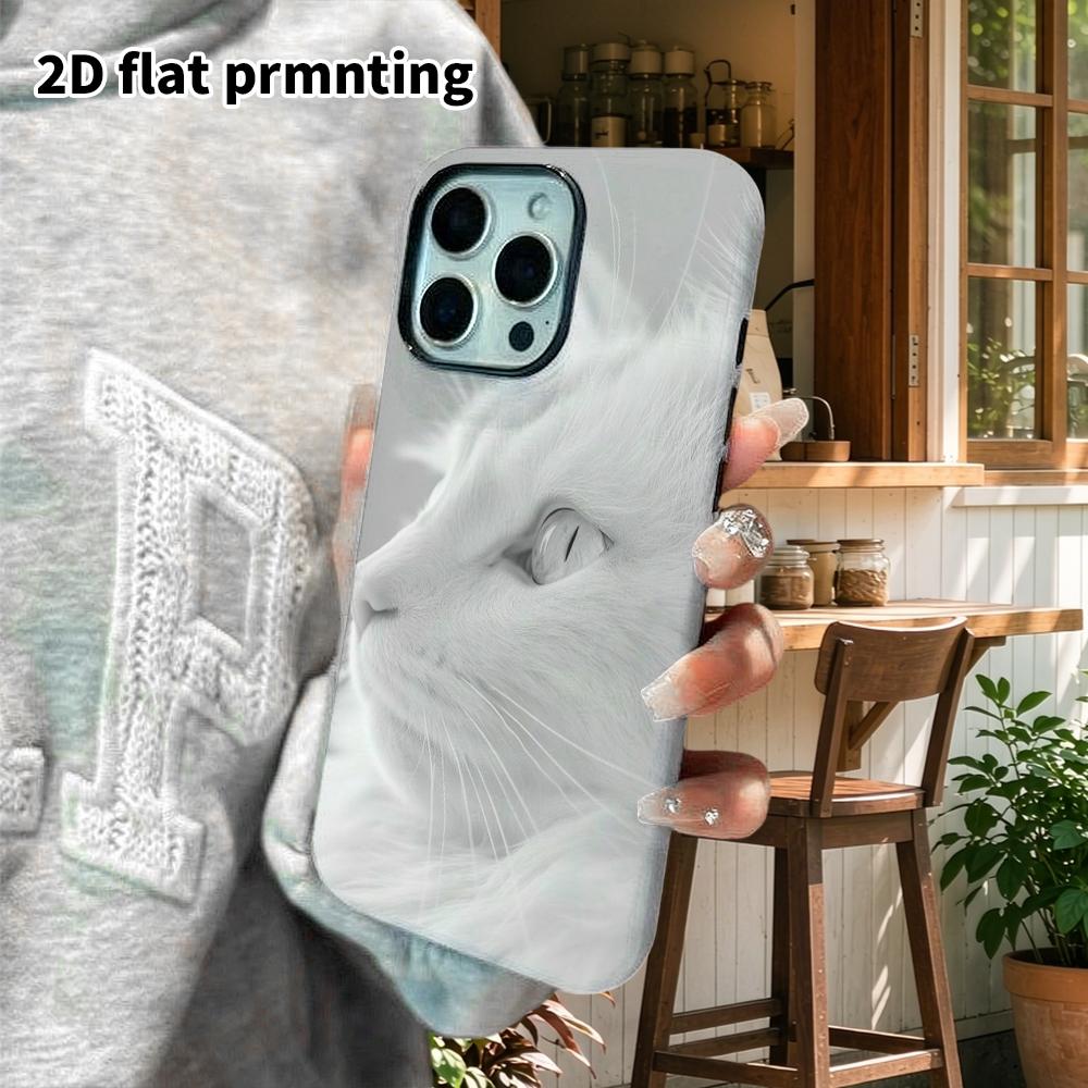 Phone Case: 2D Flat Design Suitable for iPhone 18, 17, 16, 15, 14, 13 Pro Film Protective Case, Couple Style, Long-haired White Cat, Christmas and Hal
