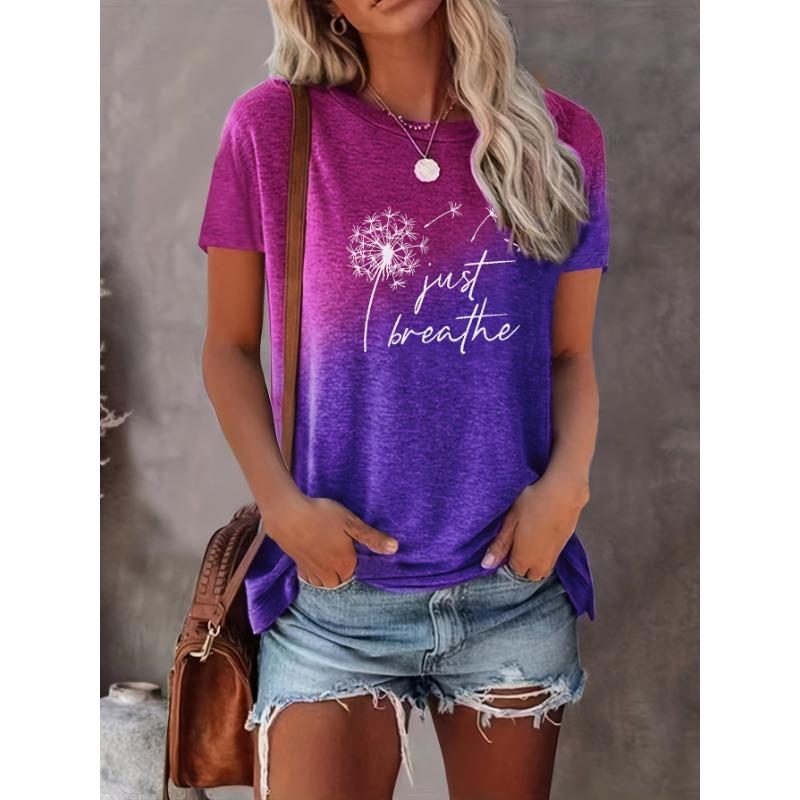 Camiseta de Mujer Talla Grande Estampado de Diente de León Camiseta Degradada Tops Camiseta Casual Urbana Verano Chicas Mangas Cortas Holgadas