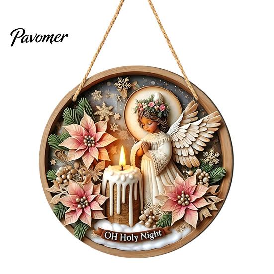 Seasonal Wall Sign Christmas Wooden Hanging Sign, Gnome Snowman Angel Candle 2D Wood Plaque, Rustic Farmhouse Art Vintage Xmas Door Hanger for