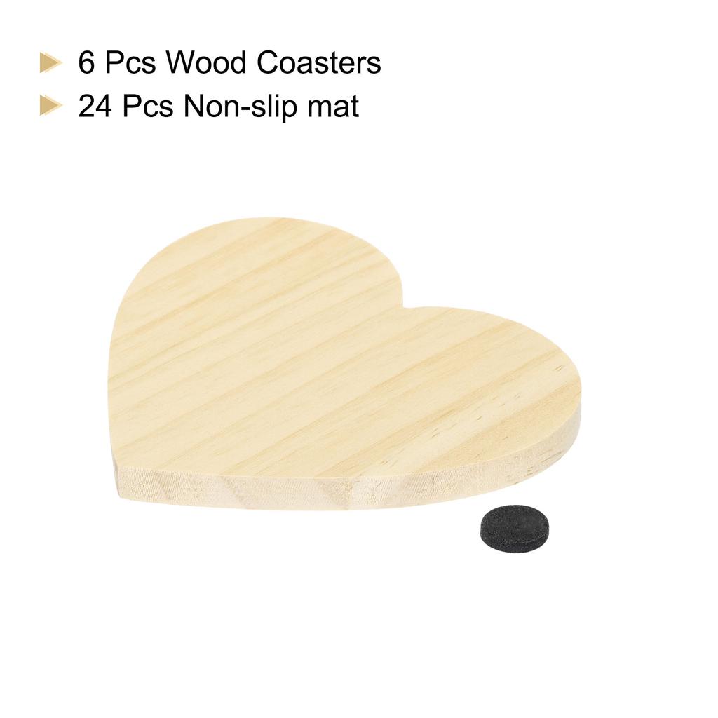 6/12 Set Wood Slices Unfinished Wood Chips Heart Shaped Home Decoration & DIY Crafts: Blank Wood Chips with Non-slip Mat