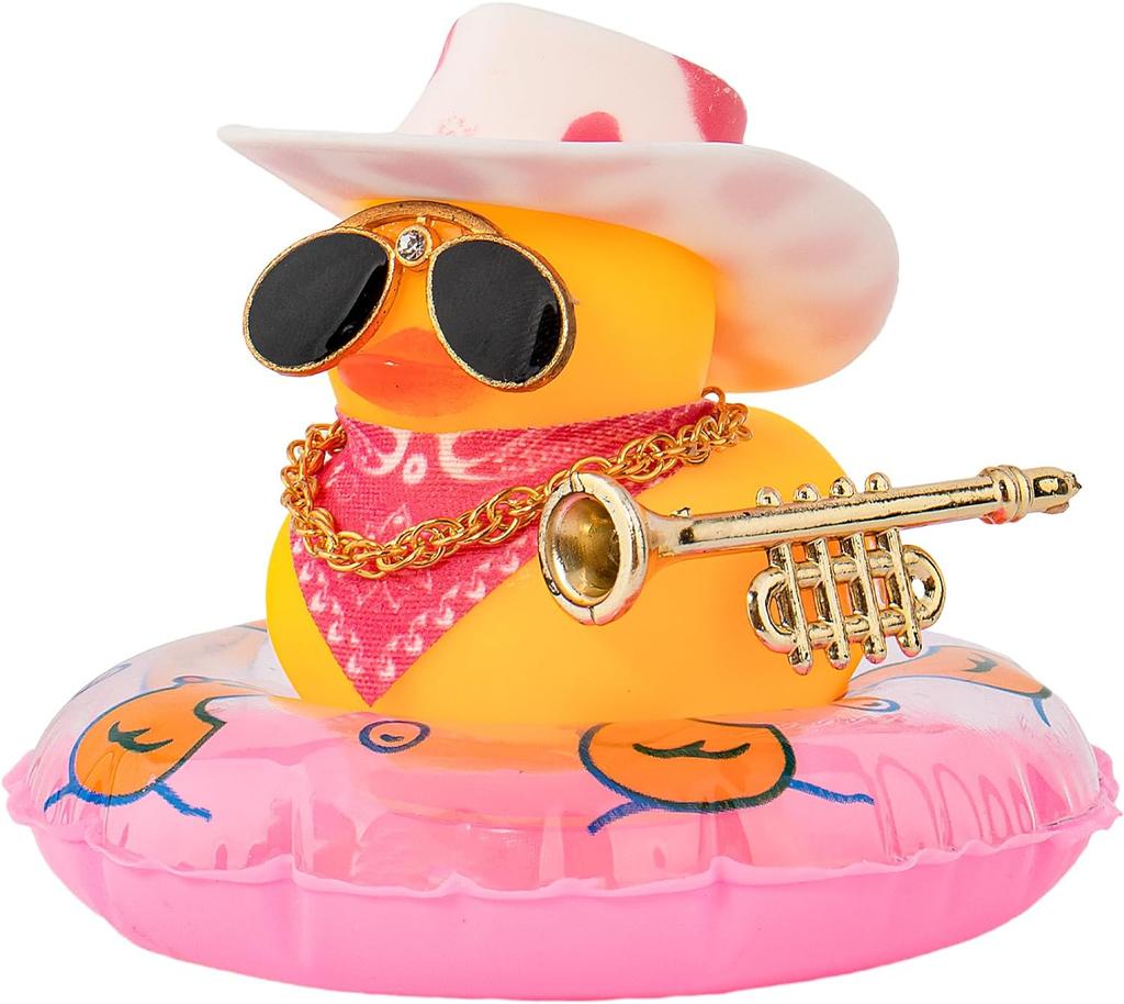Car Duck Ornament Dashboard Decorations For Car Rubber Accessories With Sunglasses Hat Necklace Swim Ring And Mini Musical Instr
