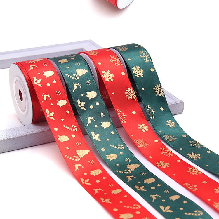 Hot Sale Polyester Satin 2.5cm Small Roll 10 Meters Christmas Printing Polyester Gift Box Ribbon