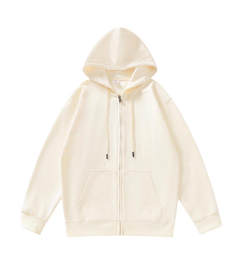 Unisex Loose Fit Zipper Hooded Cardigan Sweatshirt - Solid Color Casual Outerwear