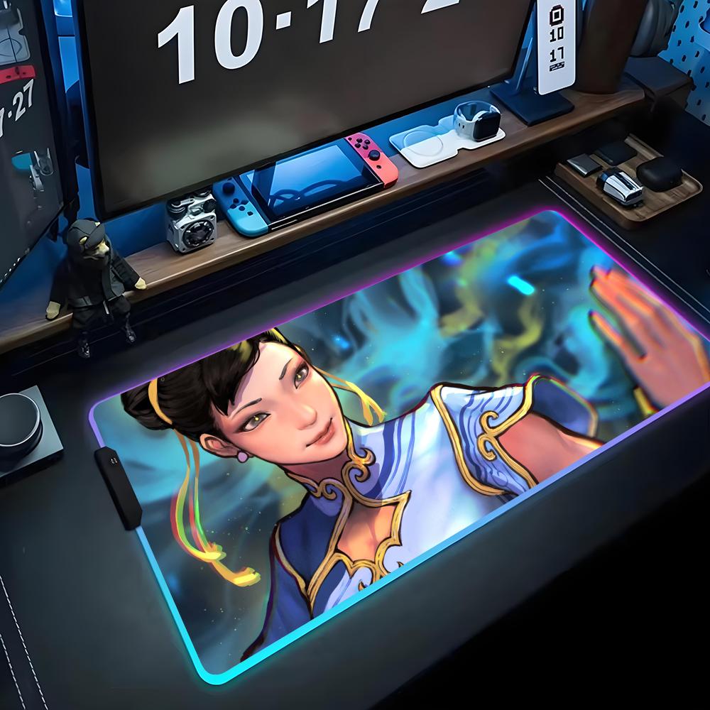 chun li Mouse Pad RGB Gaming Mousepad Big LED Pad PC Desk Mat Luminous Mouse Pad Large Keyboard Mats Table Rug With Backlit