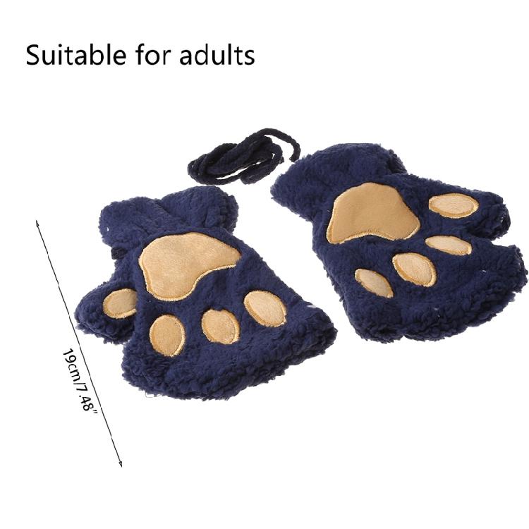 Winter Fingerless Gloves Fluffy Bear for Cat Paw Claw Half Finger Mitten Hand Wa