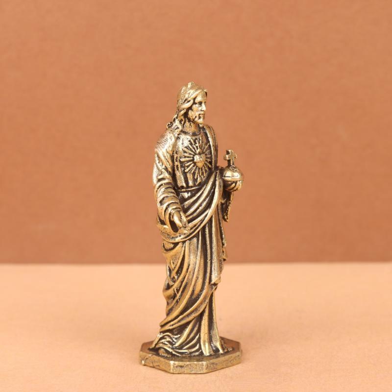 Brass Christ Statue With Fine Carved Details Vintage Antique Finish For Home Decor Collection Gifts