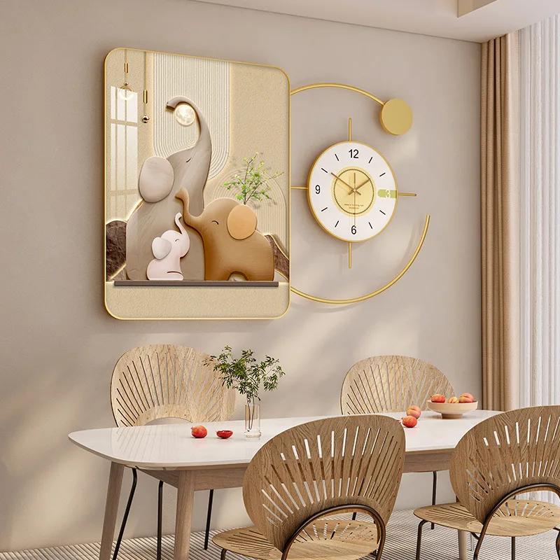 Modern style restaurant wall hanging jewelry crystal porcelain combination decoration hanging picture dining table wall clock
