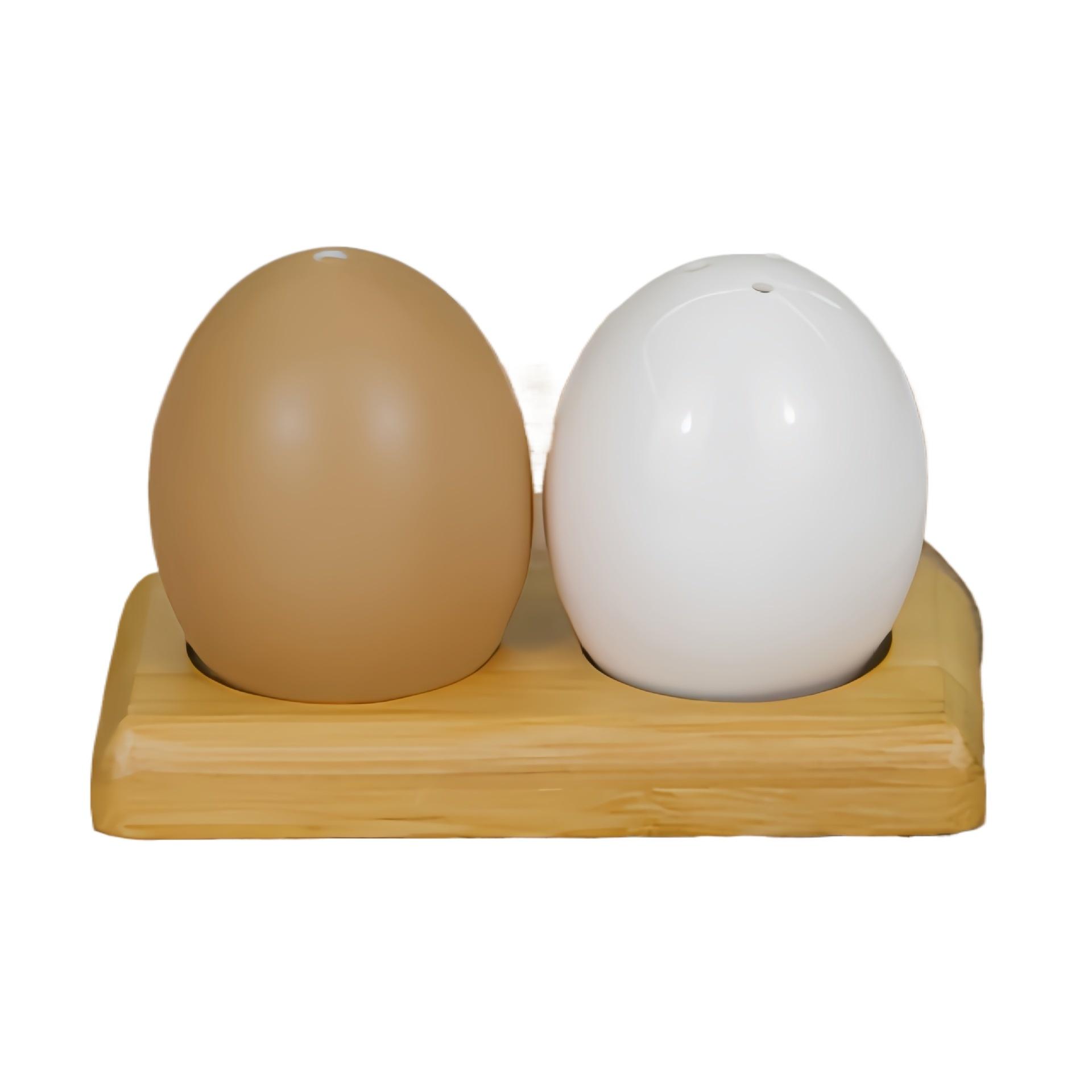 

Korean Cartoon Seasoning Bottle Set Creative Egg-shaped Seasoning Bamboo Base Salt Pepper Shaker Home Kitchen MSG Storage