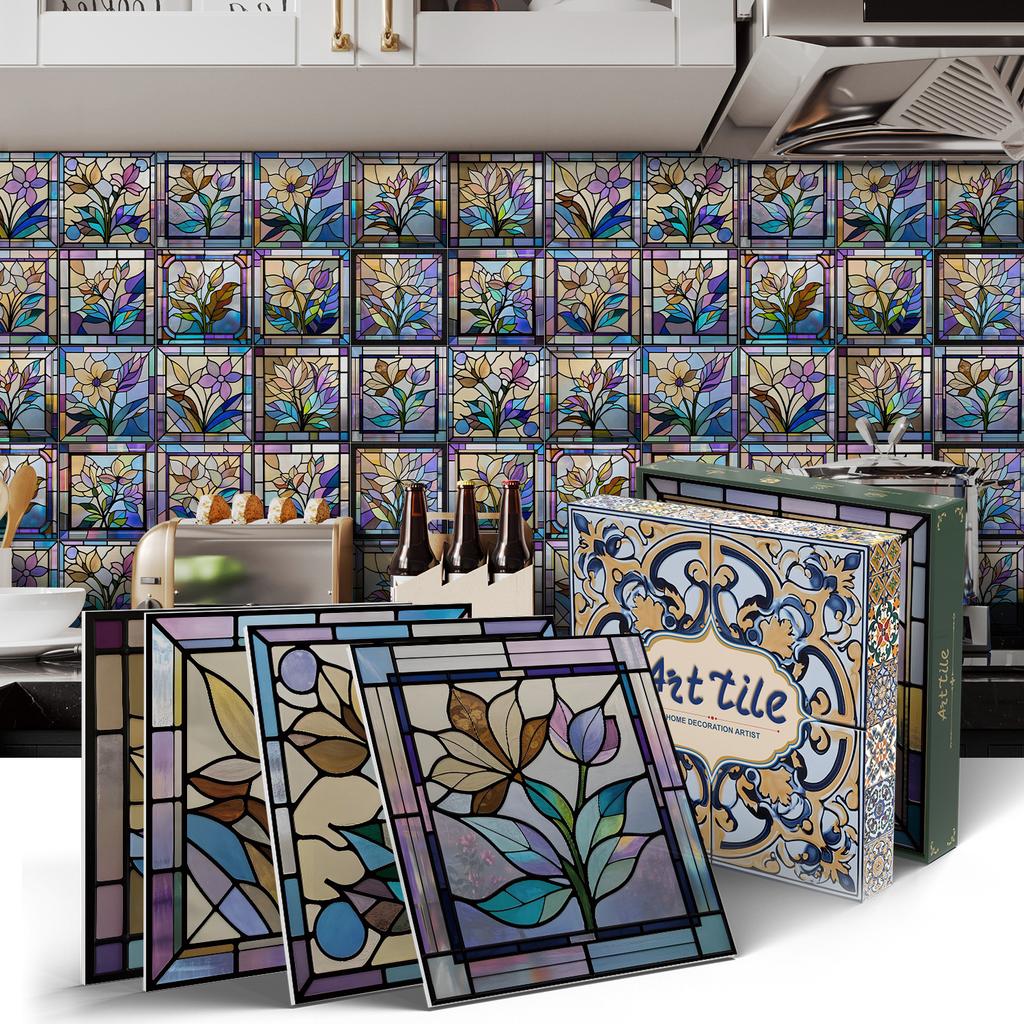 PET Foam Thickened Self-adhesive Wall Sticker, Waterproof and Anti-fouling European Mandala Wallpaper Tile Sticker for Kitchen and Bedroom