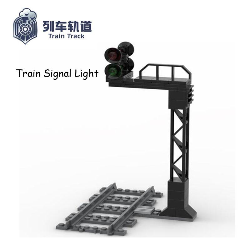 City Train Track Train Signal Light Crossing Track Rail Model Building Blocks Enlighten Action Figure Toys For Children