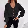V Neck Single Breasted Drop Shoulder Solid Knit Cardigan
